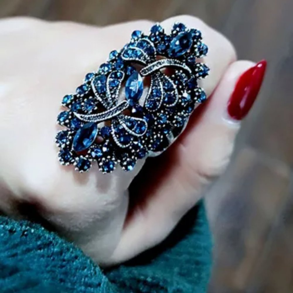 Sale!Dragonfly with Blue Rhinestones silver plated